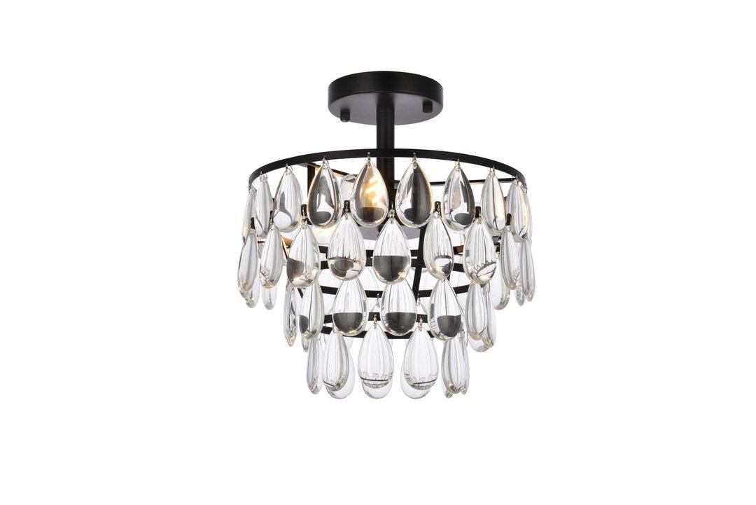 Steel Ring with Crystal Drop Semi Flush Mount - LV LIGHTING