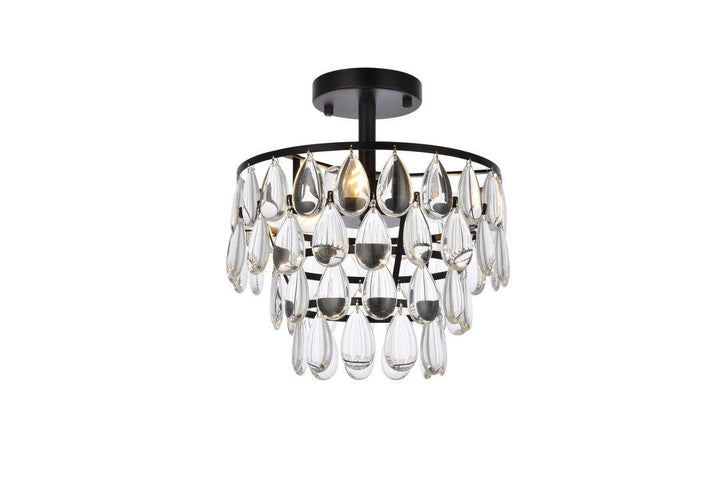 Steel Ring with Crystal Drop Semi Flush Mount - LV LIGHTING