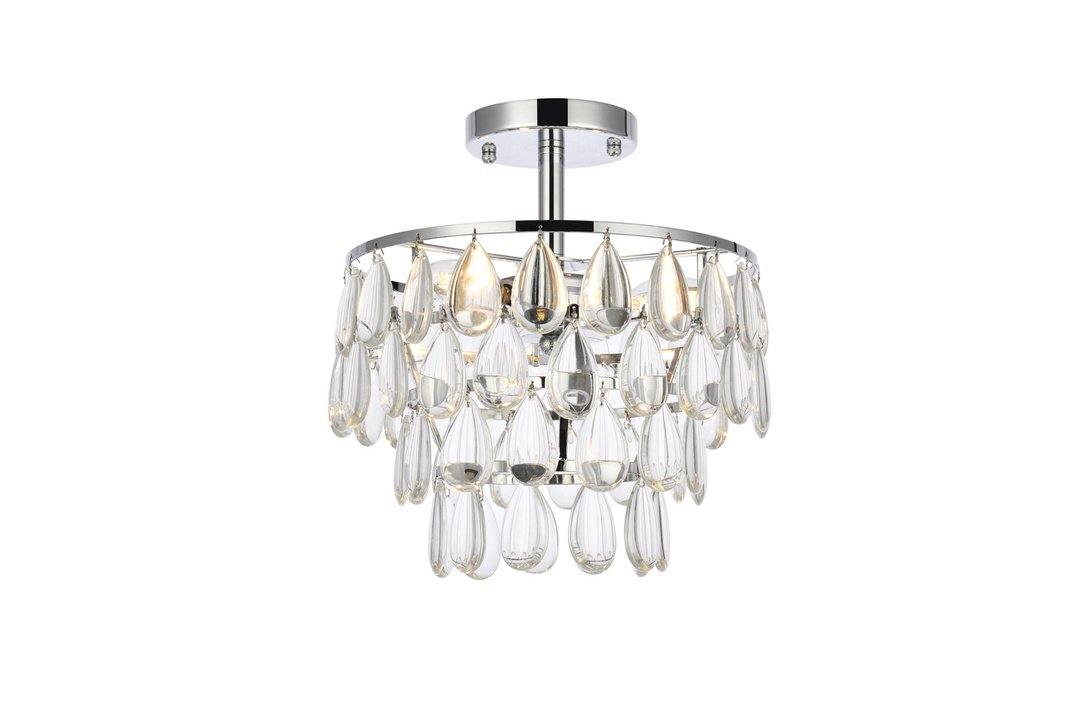 Steel Ring with Crystal Drop Semi Flush Mount - LV LIGHTING