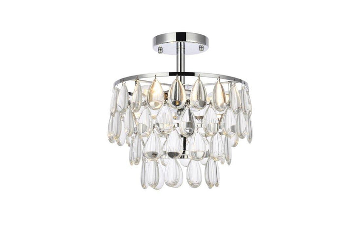 Steel Ring with Crystal Drop Semi Flush Mount - LV LIGHTING