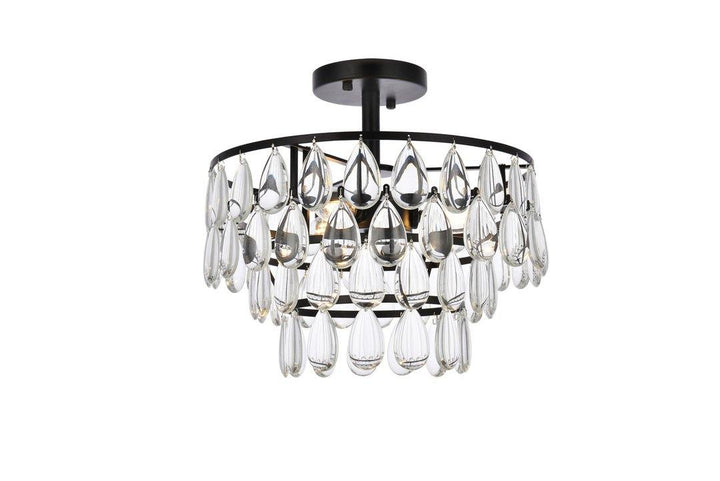 Steel Ring with Crystal Drop Semi Flush Mount - LV LIGHTING