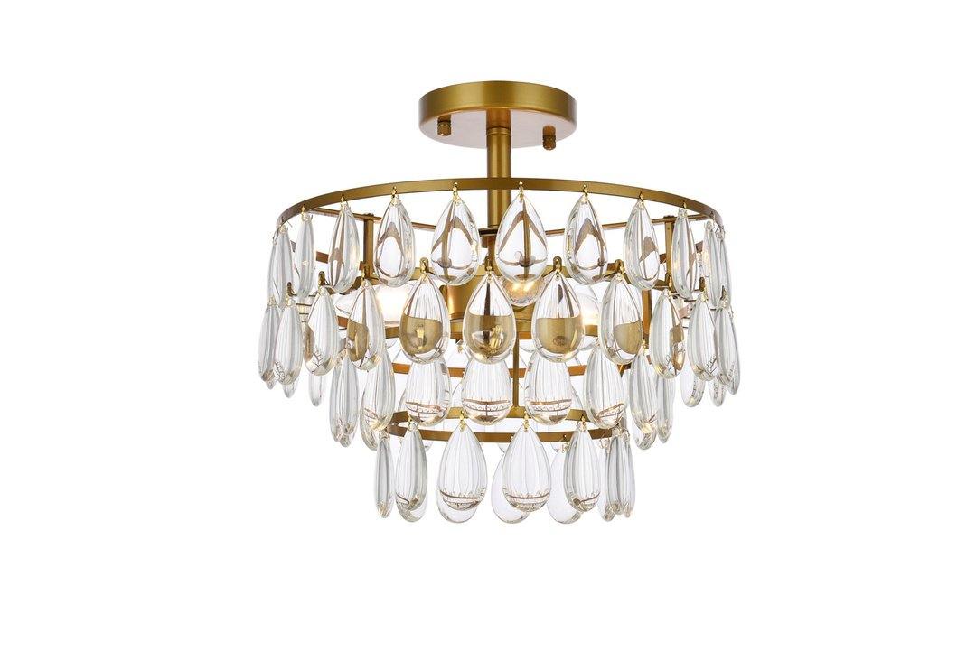 Steel Ring with Crystal Drop Semi Flush Mount - LV LIGHTING