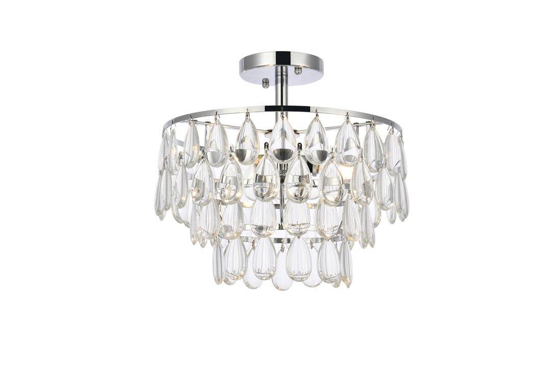 Steel Ring with Crystal Drop Semi Flush Mount - LV LIGHTING