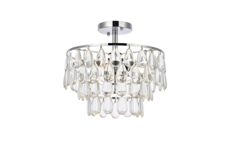 Steel Ring with Crystal Drop Semi Flush Mount - LV LIGHTING