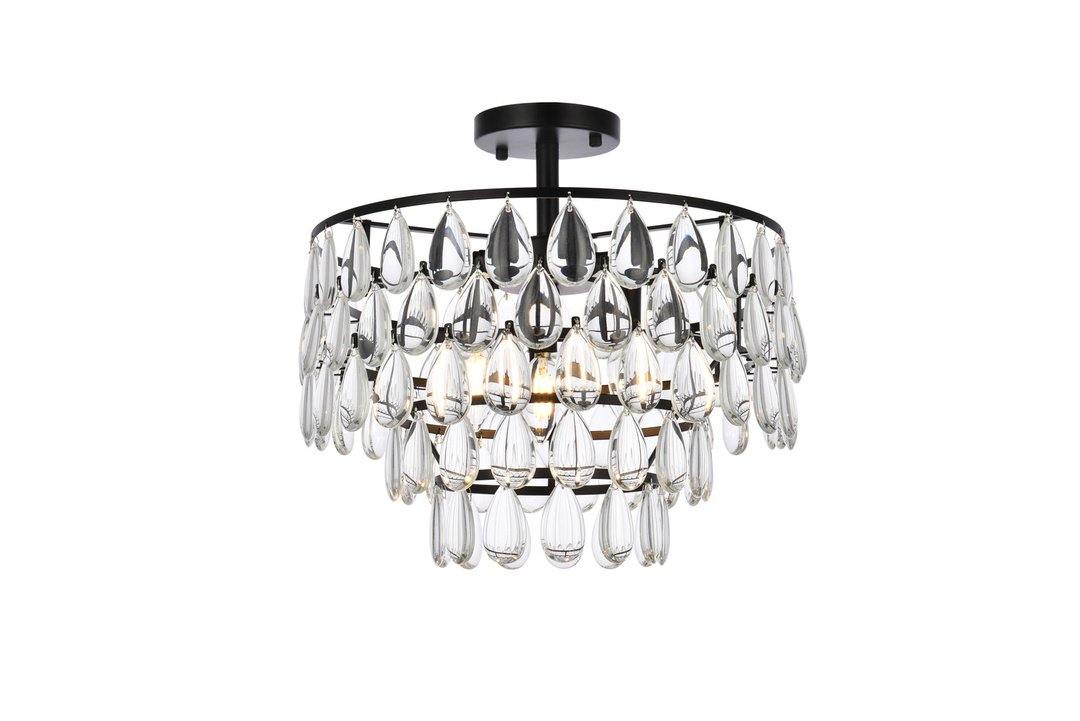 Steel Ring with Crystal Drop Semi Flush Mount - LV LIGHTING