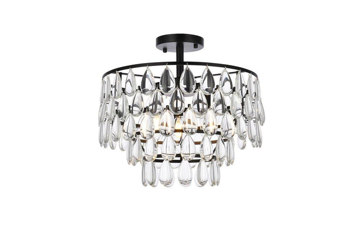 Steel Ring with Crystal Drop Semi Flush Mount - LV LIGHTING