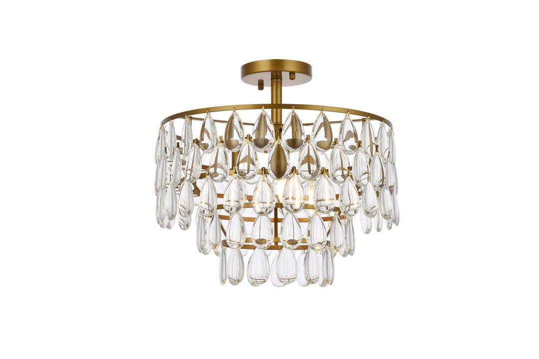 Steel Ring with Crystal Drop Semi Flush Mount - LV LIGHTING
