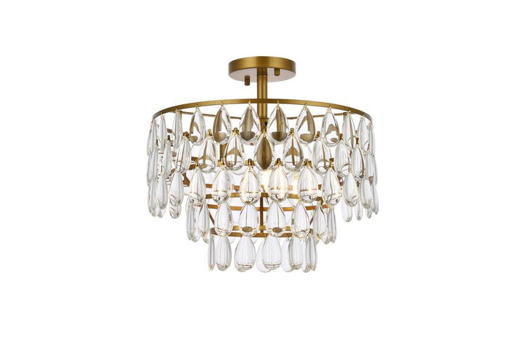 Steel Ring with Crystal Drop Semi Flush Mount - LV LIGHTING