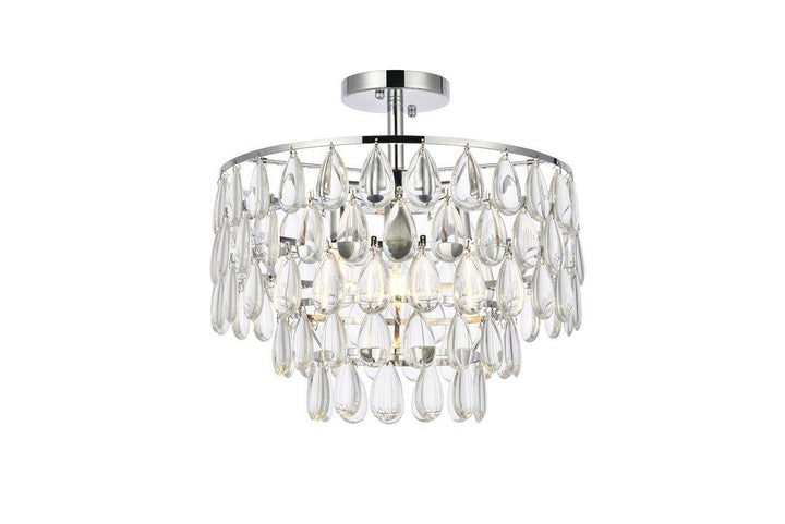 Steel Ring with Crystal Drop Semi Flush Mount - LV LIGHTING