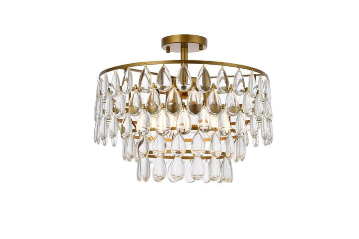 Steel Ring with Crystal Drop Semi Flush Mount - LV LIGHTING