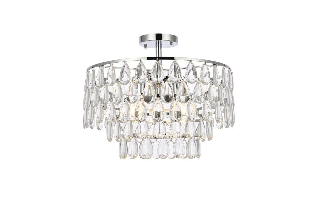 Steel Ring with Crystal Drop Semi Flush Mount - LV LIGHTING