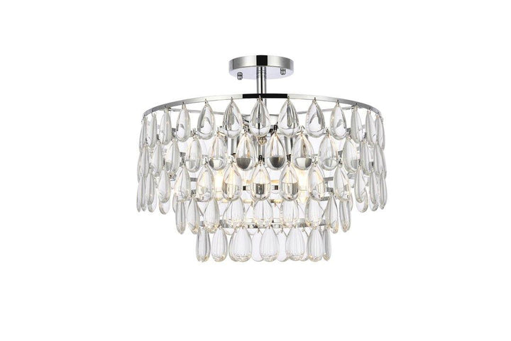 Steel Ring with Crystal Drop Semi Flush Mount - LV LIGHTING
