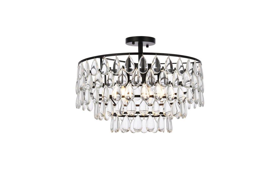 Steel Ring with Crystal Drop Semi Flush Mount - LV LIGHTING