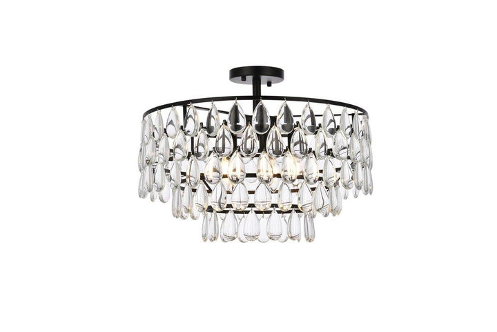 Steel Ring with Crystal Drop Semi Flush Mount - LV LIGHTING