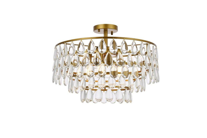 Steel Ring with Crystal Drop Semi Flush Mount - LV LIGHTING