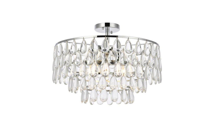 Steel Ring with Crystal Drop Semi Flush Mount - LV LIGHTING