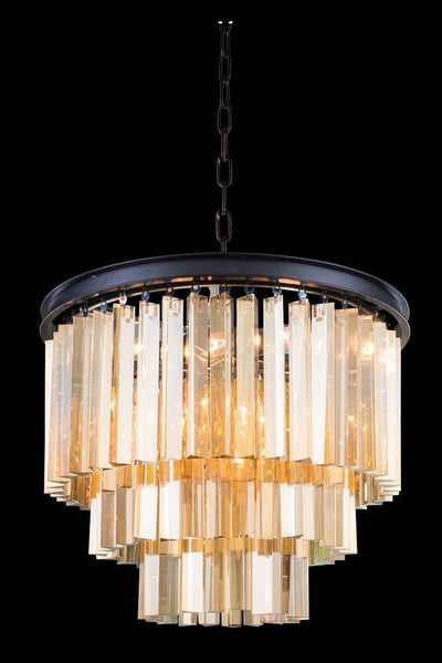 Steel with Crystal Rod Round Chandelier - LV LIGHTING