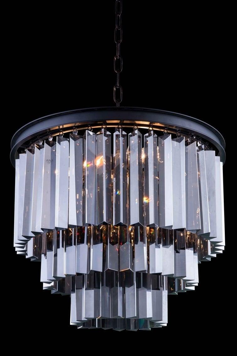 Steel with Crystal Rod Round Chandelier - LV LIGHTING