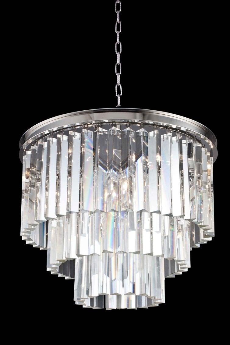 Steel with Crystal Rod Round Chandelier - LV LIGHTING