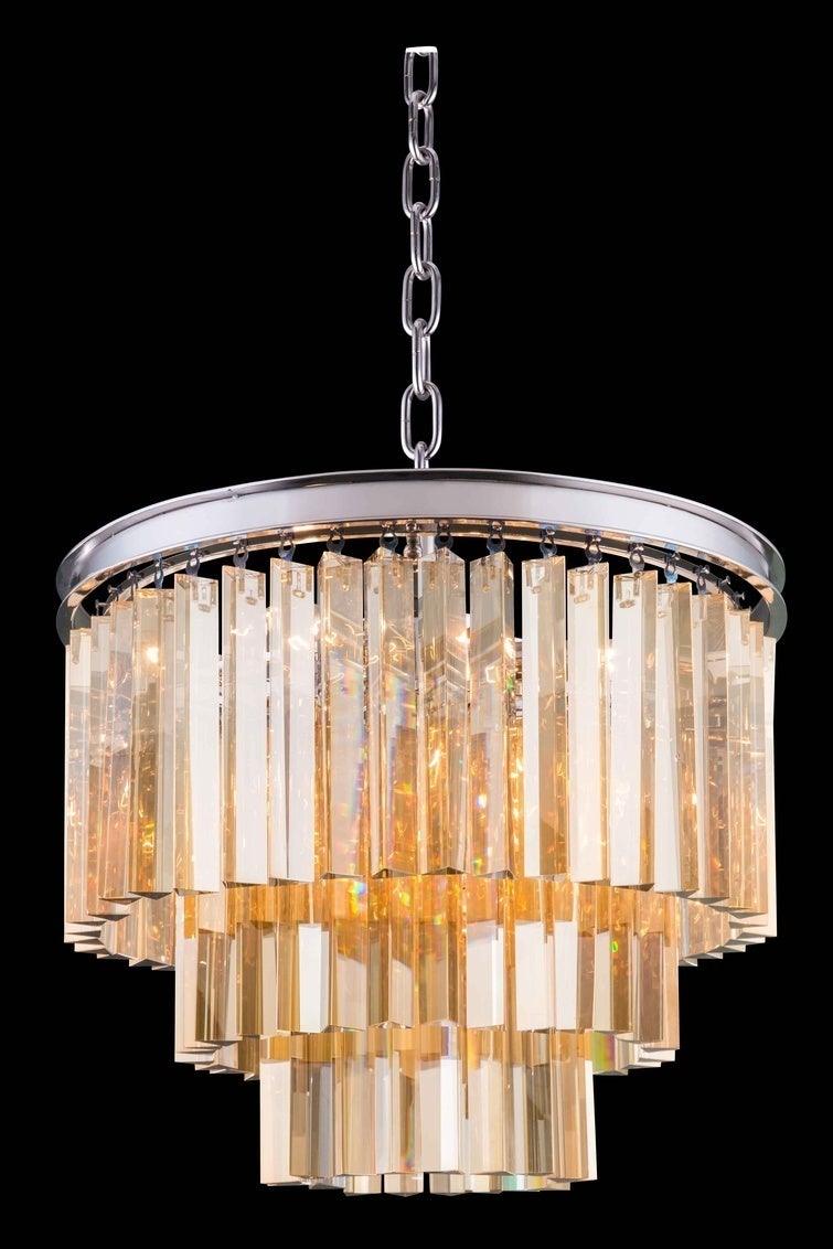 Steel with Crystal Rod Round Chandelier - LV LIGHTING