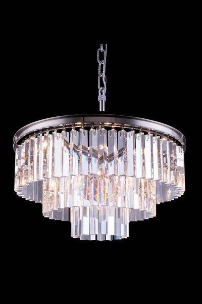 Steel with Crystal Rod Round Chandelier - LV LIGHTING