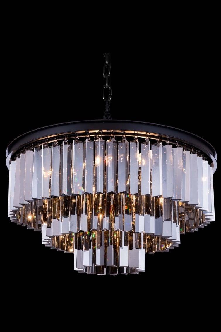 Steel with Crystal Rod Round Chandelier - LV LIGHTING