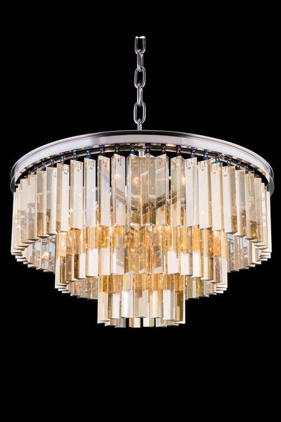 Steel with Crystal Rod Round Chandelier - LV LIGHTING