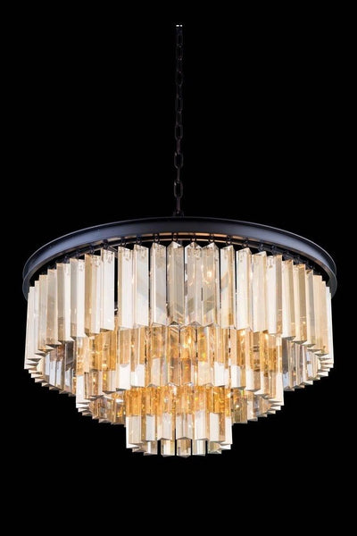 Steel with Crystal Rod Round Chandelier - LV LIGHTING