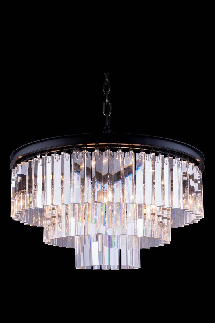 Steel with Crystal Rod Round Chandelier - LV LIGHTING