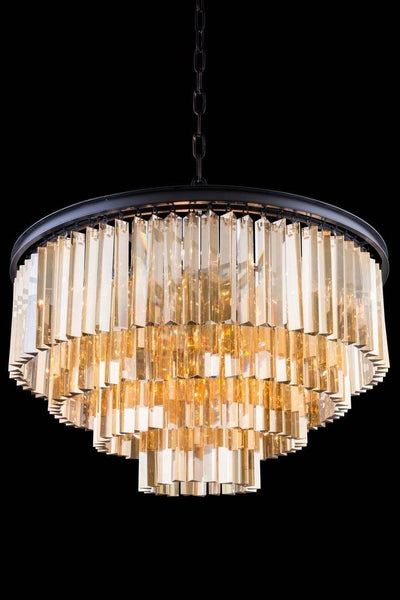 Steel with Crystal Rod Round Chandelier - LV LIGHTING