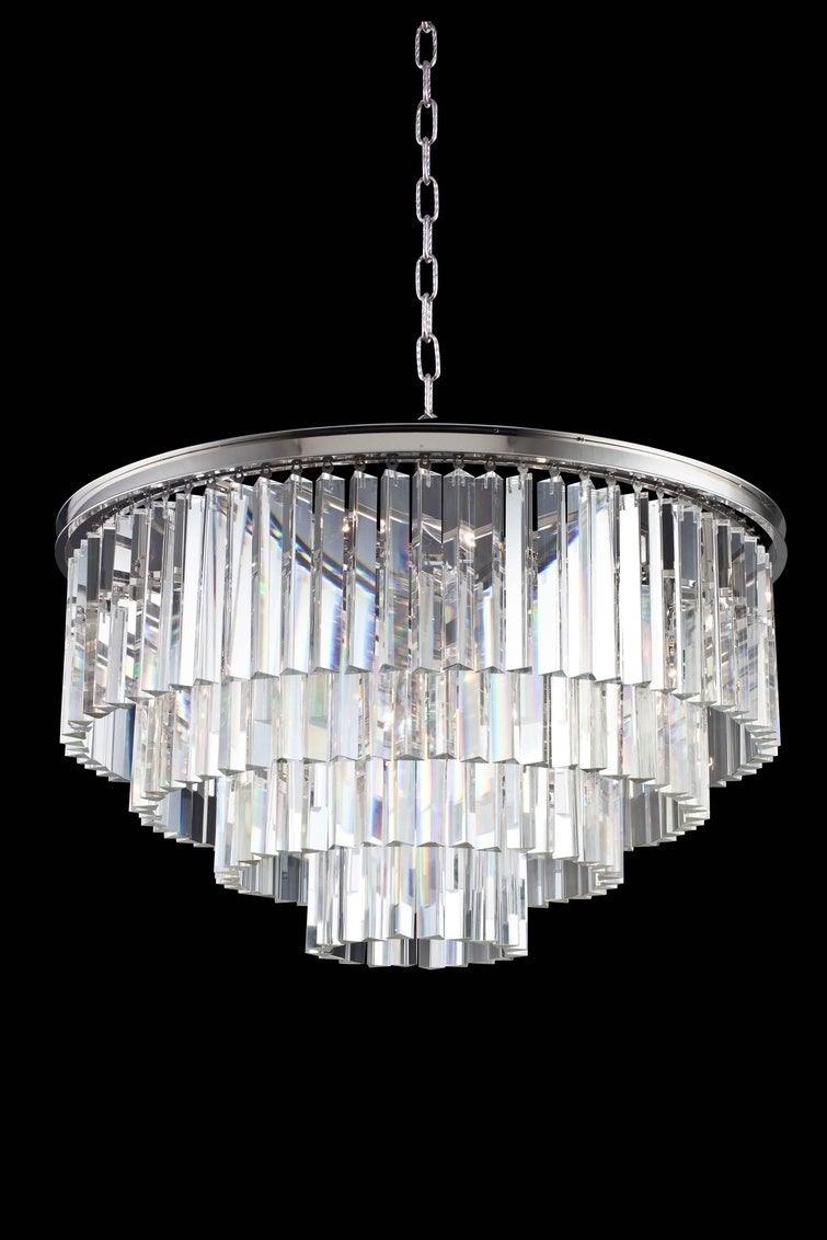 Steel with Crystal Rod Round Chandelier - LV LIGHTING