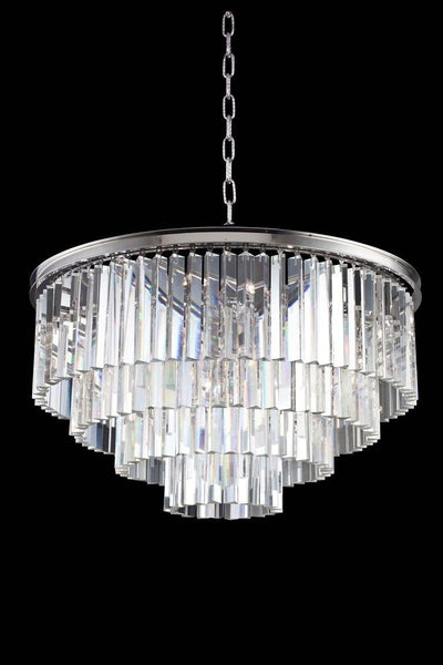 Steel with Crystal Rod Round Chandelier - LV LIGHTING