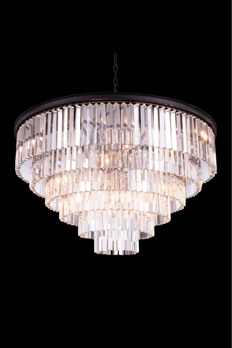 Steel with Crystal Rod Round Chandelier - LV LIGHTING