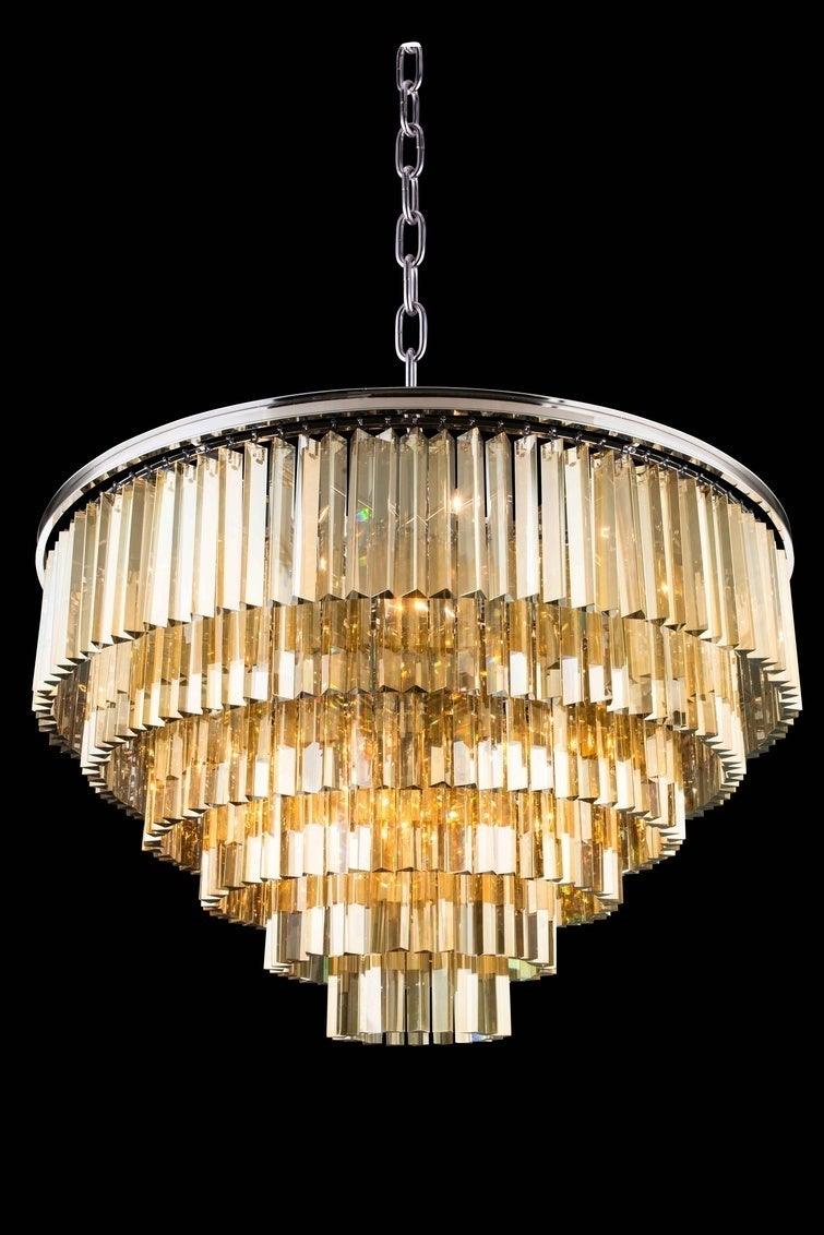 Steel with Crystal Rod Round Chandelier - LV LIGHTING