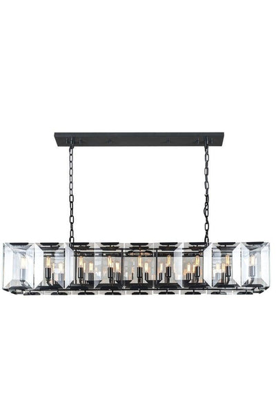 Flat Black with Clear Glass Panel Linear Chandelier - LV LIGHTING