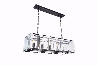 Flat Black with Clear Glass Panel Linear Chandelier - LV LIGHTING