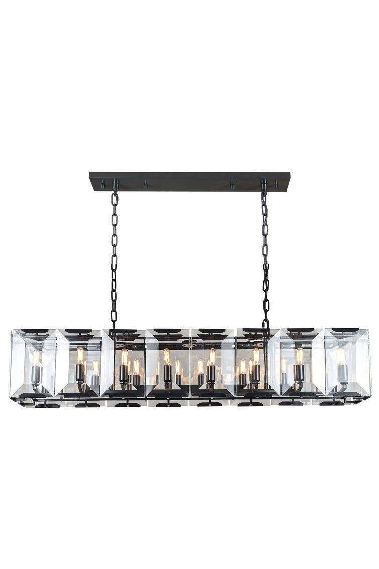 Flat Black with Clear Glass Panel Linear Chandelier - LV LIGHTING