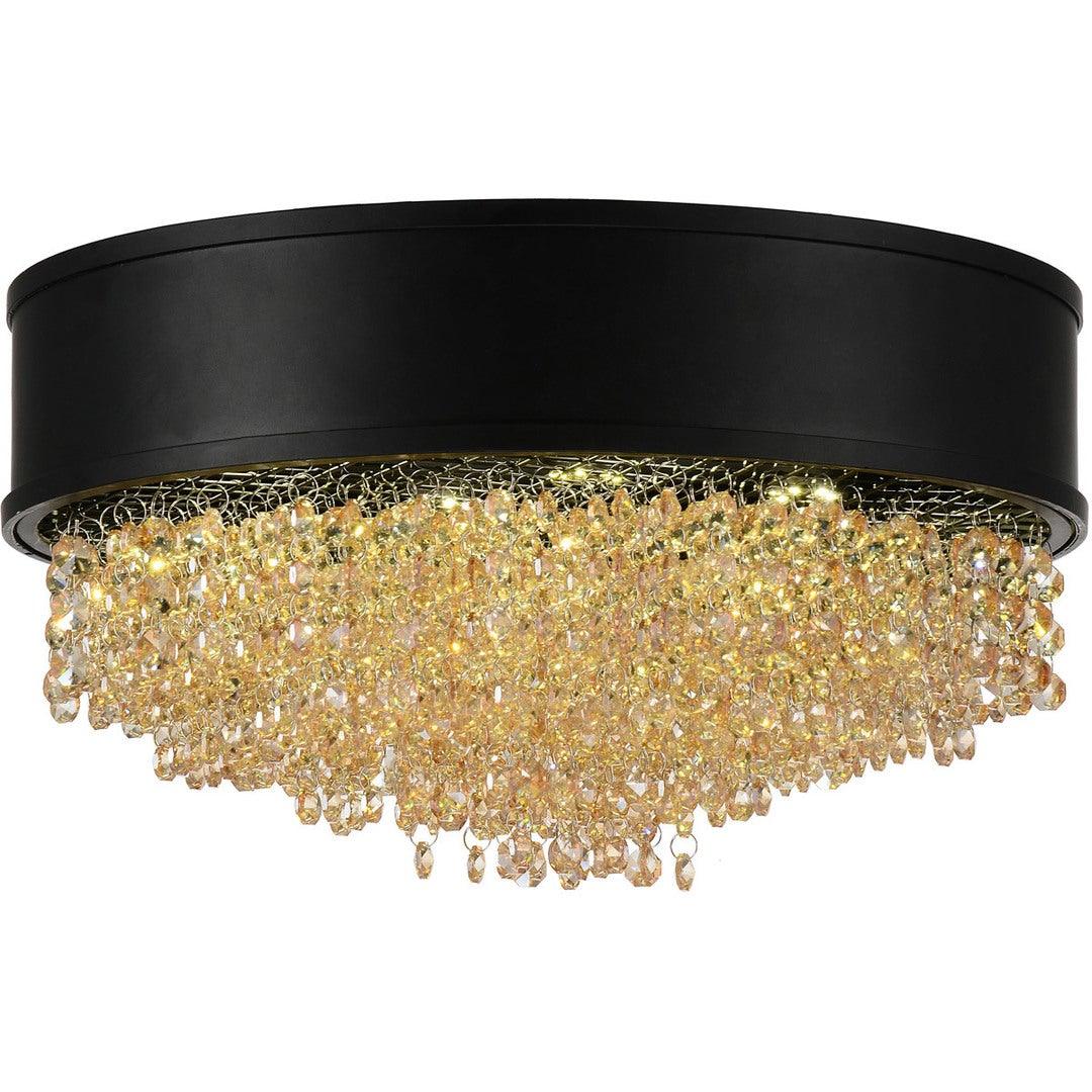 Black Frame with Amber Crystal Strand Flush Mount - LV LIGHTING