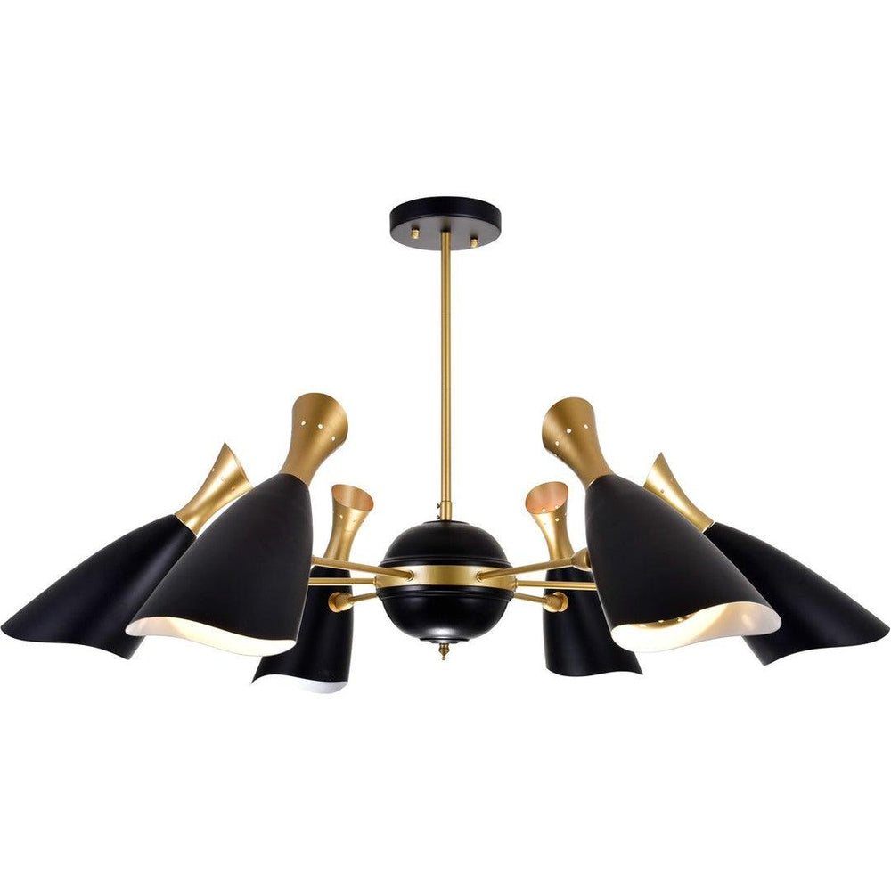 Matte Black with Satin Gold Shade Chandelier - LV LIGHTING