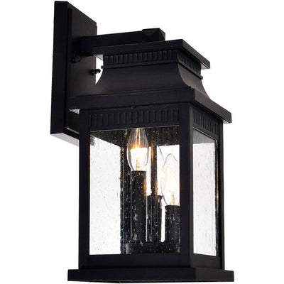 Black Rectangular with Clear Seedy Glass Outdoor Wall Sconce - LV LIGHTING