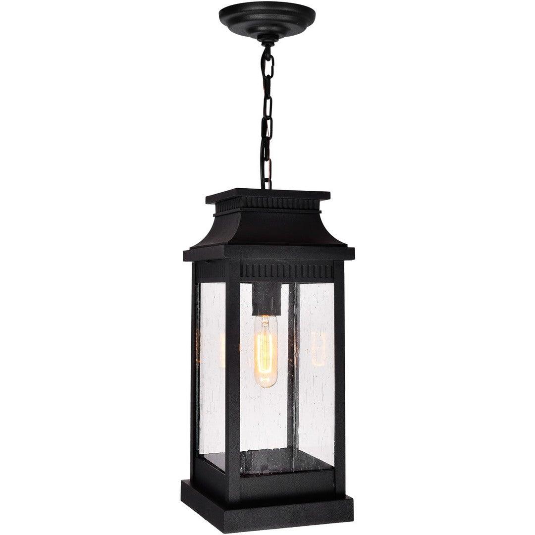 Black with Clear Seedy Glass Rectangular Outdoor Pendant - LV LIGHTING