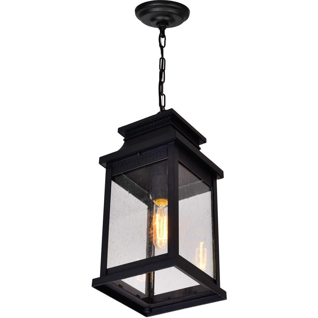 Black with Clear Seedy Glass Rectangular Outdoor Pendant - LV LIGHTING