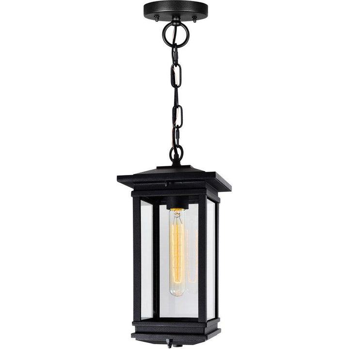 Black with Clear Glass Shade Rectangular Outdoor Pendant - LV LIGHTING