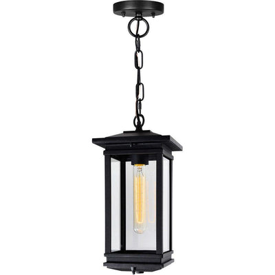 Black with Clear Glass Shade Rectangular Outdoor Pendant - LV LIGHTING