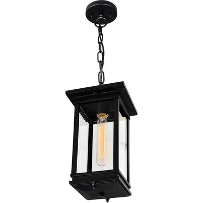 Black with Clear Glass Shade Rectangular Outdoor Pendant - LV LIGHTING