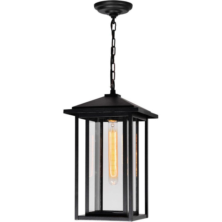 Black Double Frame with Clear Glass Rectangular Outdoor Pendant - LV LIGHTING