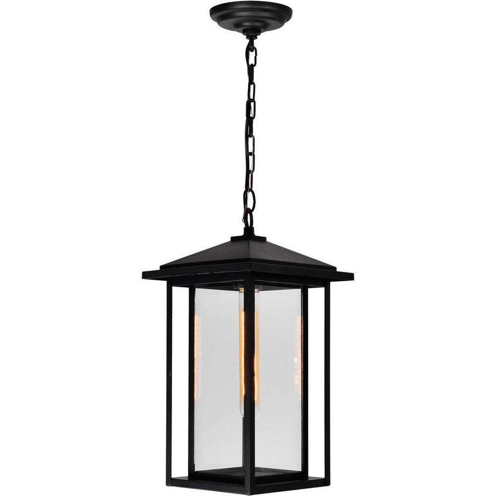 Black Double Frame with Clear Glass Rectangular Outdoor Pendant - LV LIGHTING