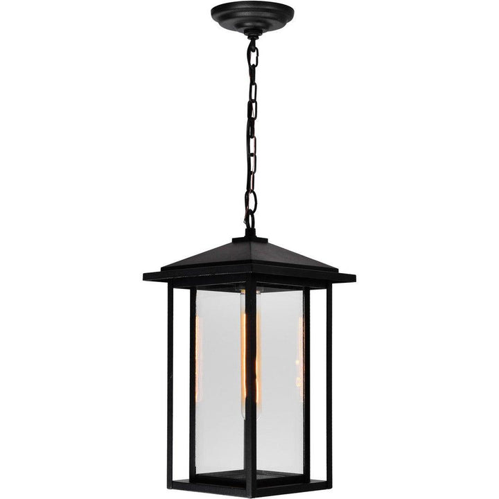 Black Double Frame with Clear Glass Rectangular Outdoor Pendant - LV LIGHTING
