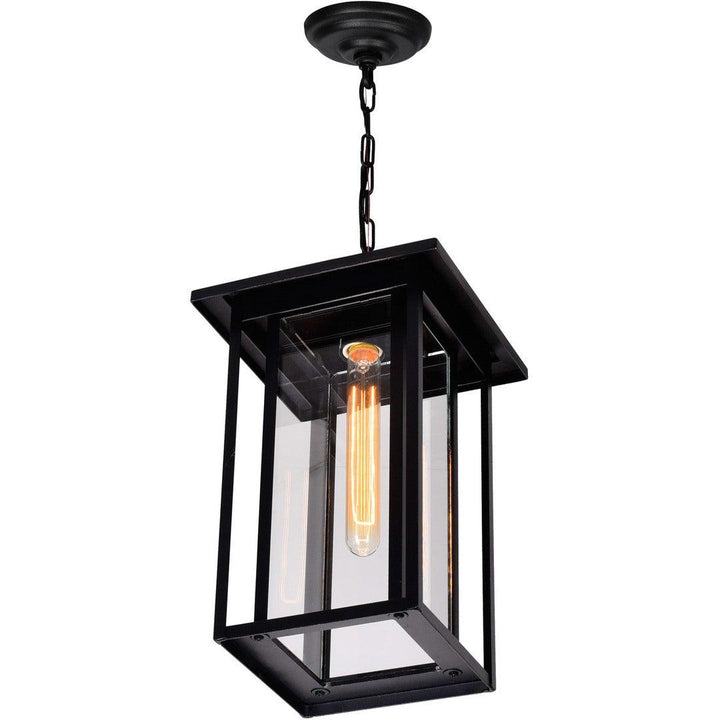 Black Double Frame with Clear Glass Rectangular Outdoor Pendant - LV LIGHTING