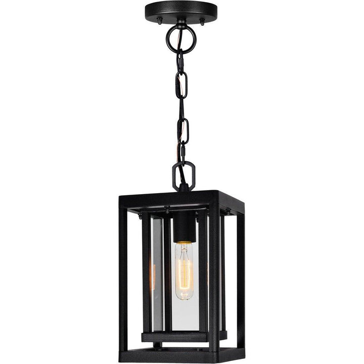 Black Double Frame with Clear Glass Rectangular Outdoor Pendant - LV LIGHTING